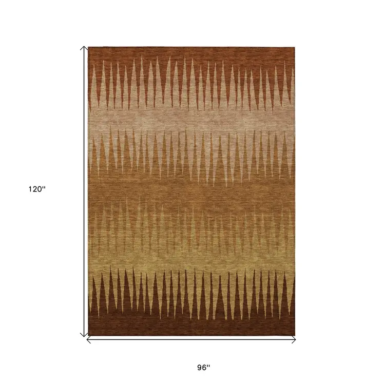 8' X 10' Copper Beige And Brown Striped Washable Indoor Outdoor Area Rug