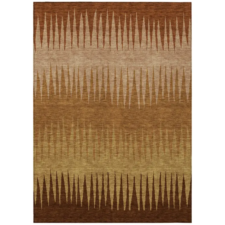 9' X 12' Copper Beige And Brown Striped Washable Indoor Outdoor Area Rug