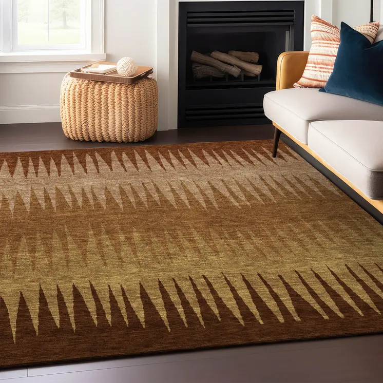 10' X 14' Copper Beige And Brown Striped Washable Indoor Outdoor Area Rug