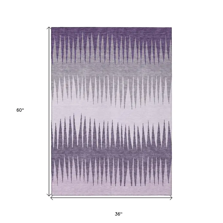3' X 5' Purple Lavender And Gray Striped Washable Indoor Outdoor Area Rug