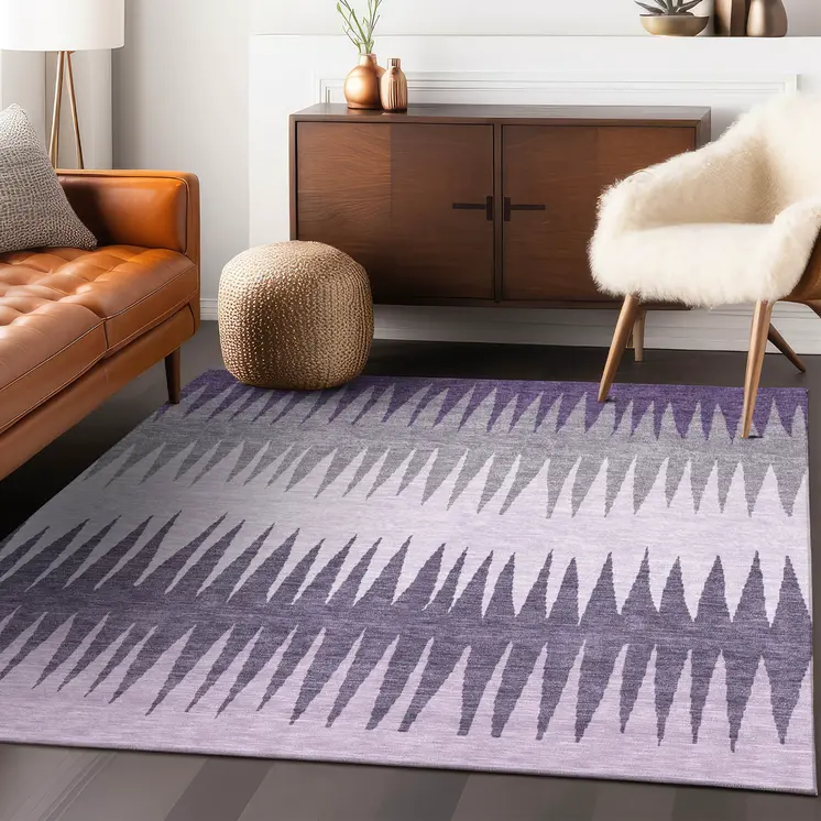 3' X 5' Purple Lavender And Gray Striped Washable Indoor Outdoor Area Rug