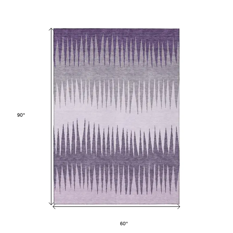 5' X 8' Purple Lavender And Gray Striped Washable Indoor Outdoor Area Rug