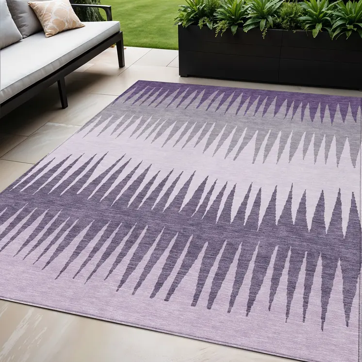 5' X 8' Purple Lavender And Gray Striped Washable Indoor Outdoor Area Rug