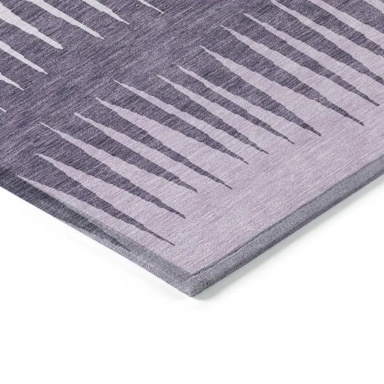 5' X 8' Purple Lavender And Gray Striped Washable Indoor Outdoor Area Rug