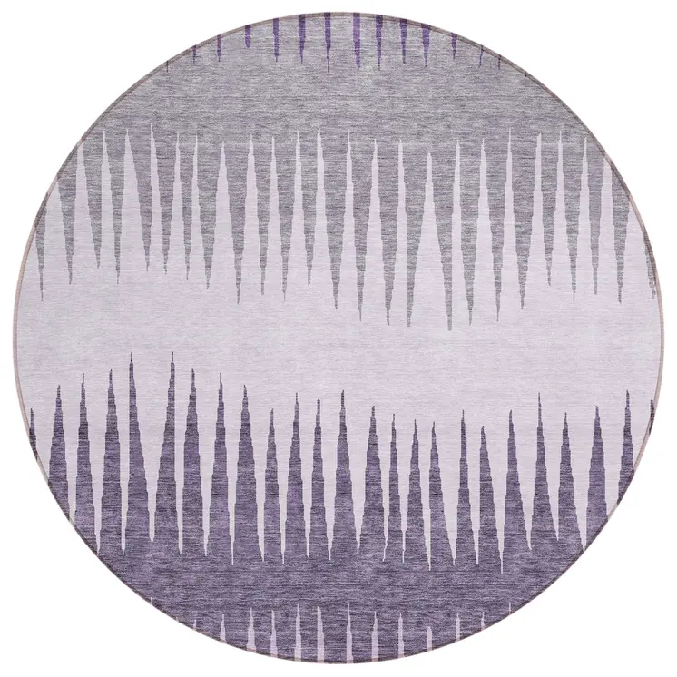 8' Purple Lavender And Gray Round Striped Washable Indoor Outdoor Area Rug