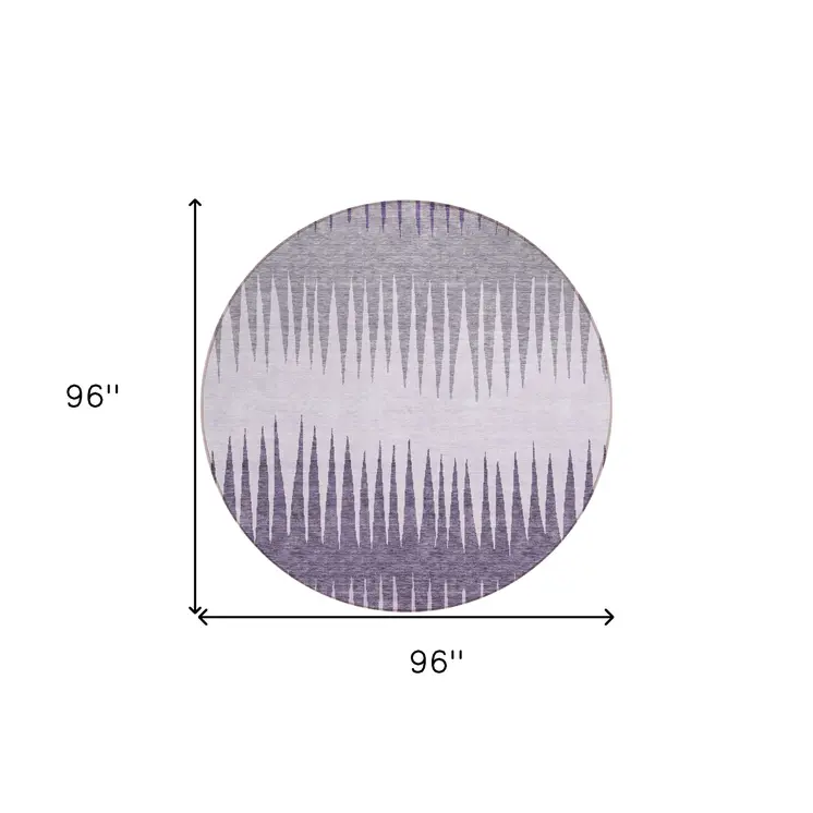 8' Purple Lavender And Gray Round Striped Washable Indoor Outdoor Area Rug