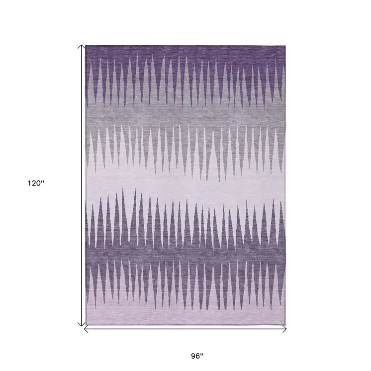 8' X 10' Purple Lavender And Gray Striped Washable Indoor Outdoor Area Rug