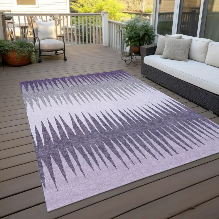 8' X 10' Purple Lavender And Gray Striped Washable Indoor Outdoor Area Rug