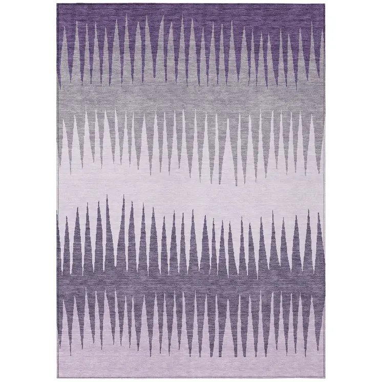 8' X 10' Purple Lavender And Gray Striped Washable Indoor Outdoor Area Rug