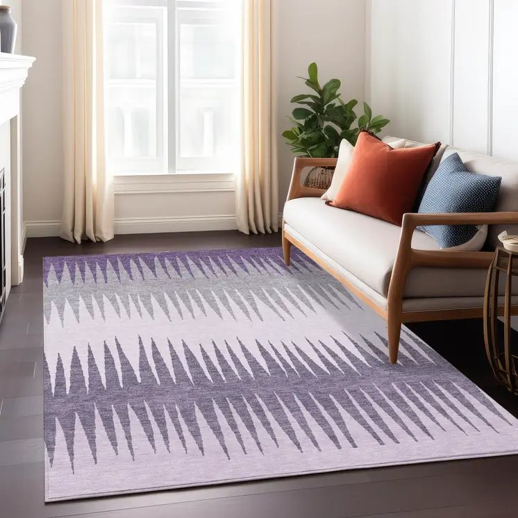 8' X 10' Purple Lavender And Gray Striped Washable Indoor Outdoor Area Rug