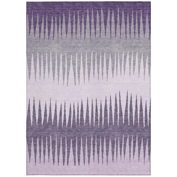 10' X 14' Purple Lavender And Gray Striped Washable Indoor Outdoor Area Rug