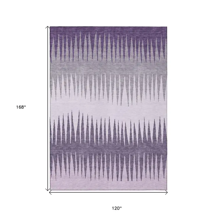 10' X 14' Purple Lavender And Gray Striped Washable Indoor Outdoor Area Rug