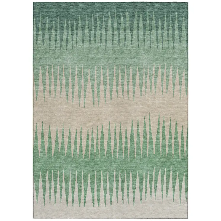 3' X 5' Sage And Gray Striped Washable Indoor Outdoor Area Rug