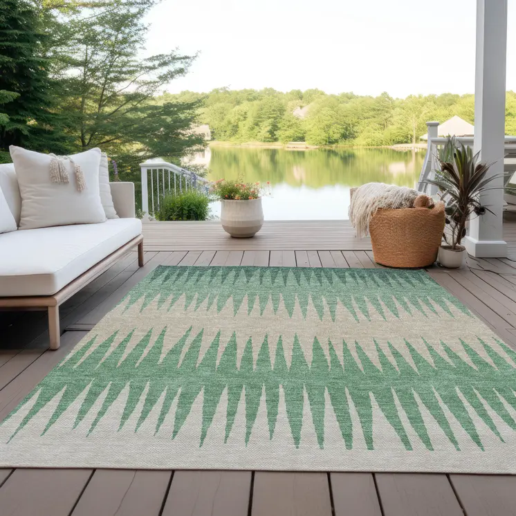 3' X 5' Sage And Gray Striped Washable Indoor Outdoor Area Rug
