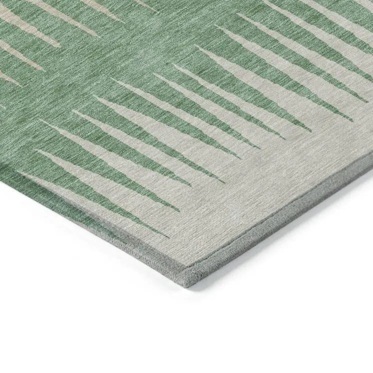 3' X 5' Sage And Gray Striped Washable Indoor Outdoor Area Rug