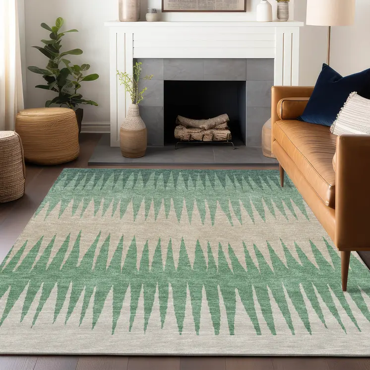 3' X 5' Sage And Gray Striped Washable Indoor Outdoor Area Rug