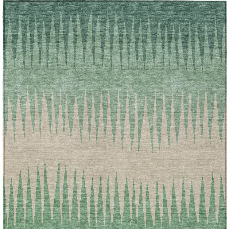 5' X 8' Sage And Gray Striped Washable Indoor Outdoor Area Rug