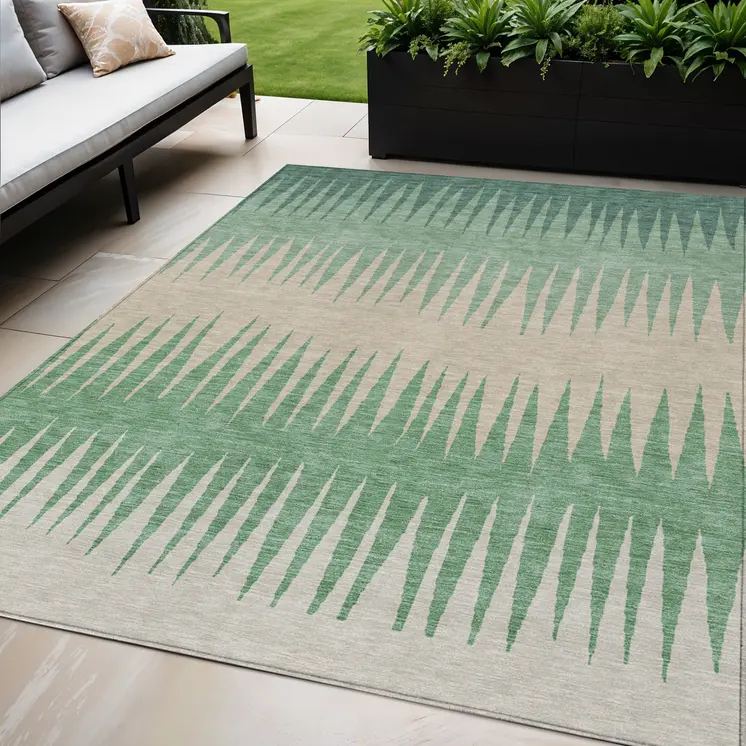 5' X 8' Sage And Gray Striped Washable Indoor Outdoor Area Rug