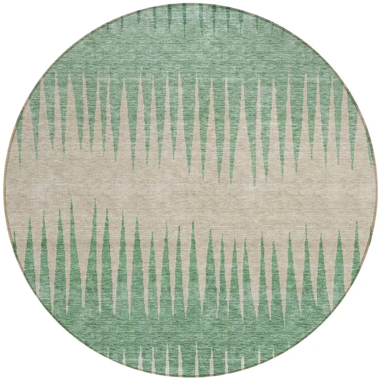 8' Sage And Gray Round Striped Washable Indoor Outdoor Area Rug