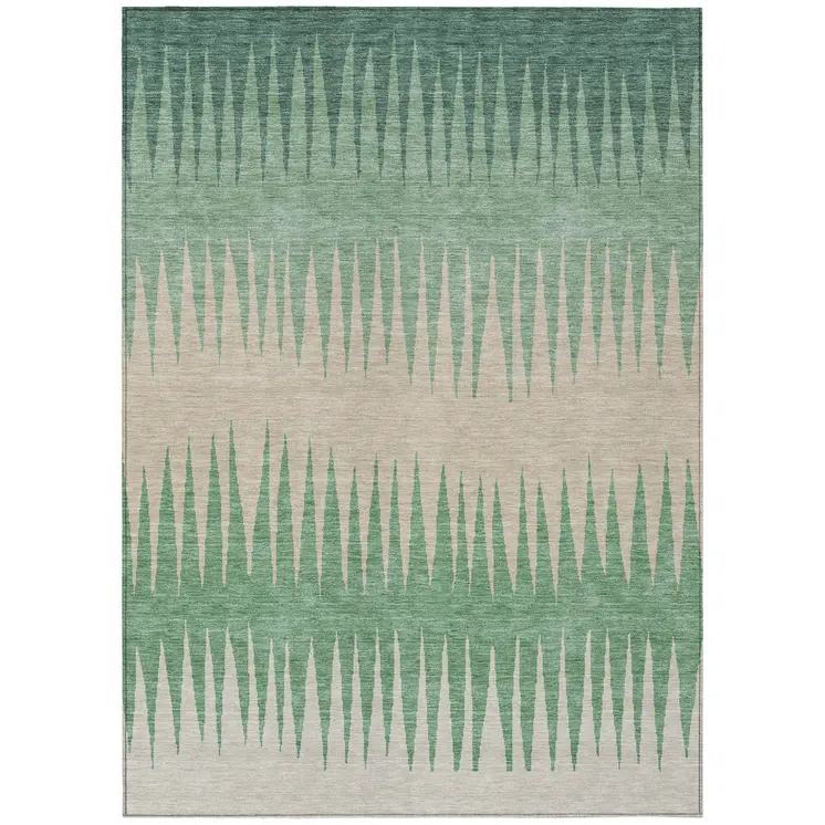 10' X 14' Sage And Gray Striped Washable Indoor Outdoor Area Rug