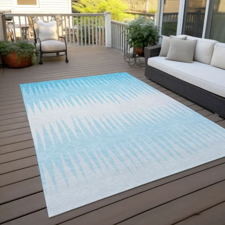 3' X 5' Sky Blue And Gray Striped Washable Indoor Outdoor Area Rug