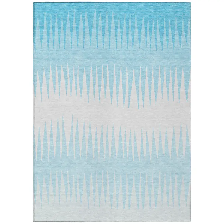 3' X 5' Sky Blue And Gray Striped Washable Indoor Outdoor Area Rug