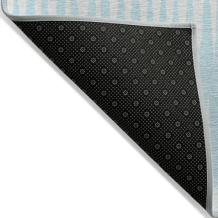 3' X 5' Sky Blue And Gray Striped Washable Indoor Outdoor Area Rug