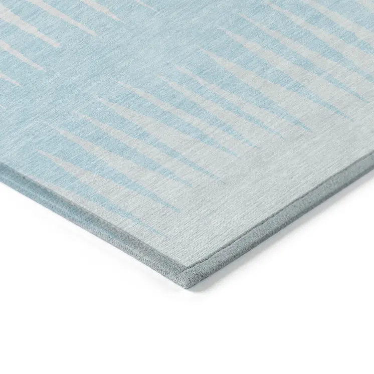 3' X 5' Sky Blue And Gray Striped Washable Indoor Outdoor Area Rug