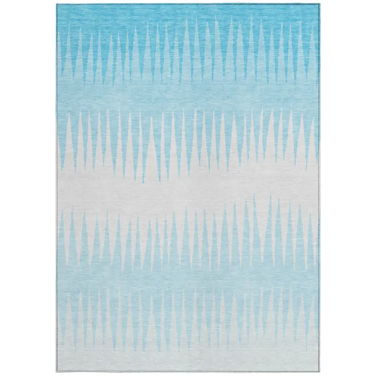 3' X 5' Sky Blue And Gray Striped Washable Indoor Outdoor Area Rug
