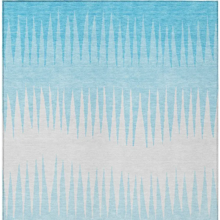 10' X 14' Sky Blue And Gray Striped Washable Indoor Outdoor Area Rug