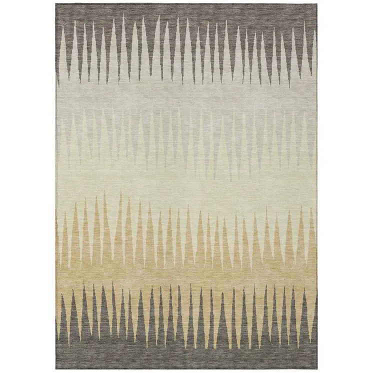 3' X 5' Taupe Beige And Gray Striped Washable Indoor Outdoor Area Rug