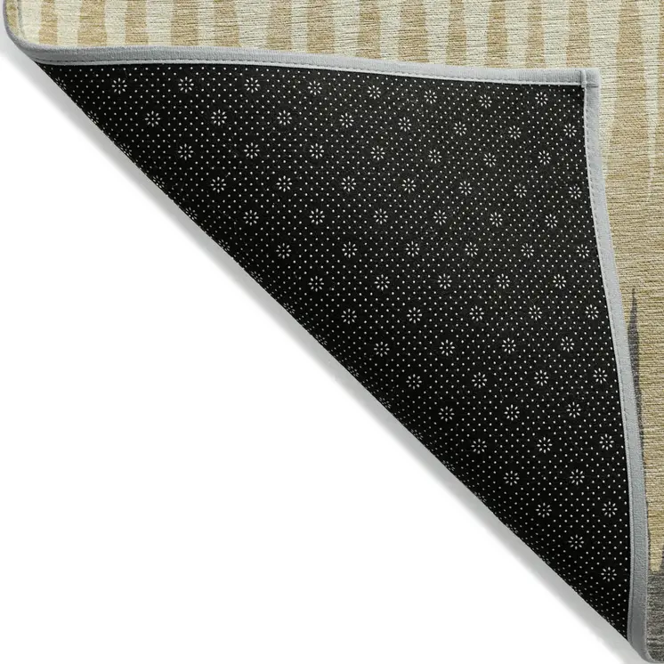 3' X 5' Taupe Beige And Gray Striped Washable Indoor Outdoor Area Rug