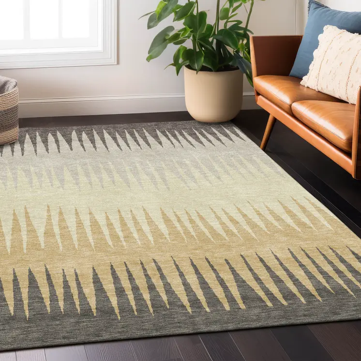 3' X 5' Taupe Beige And Gray Striped Washable Indoor Outdoor Area Rug