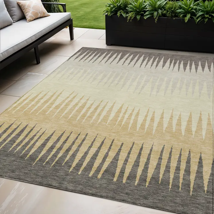 5' X 8' Taupe Beige And Gray Striped Washable Indoor Outdoor Area Rug