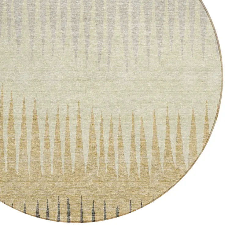 8' Taupe Beige And Gray Round Striped Washable Indoor Outdoor Area Rug