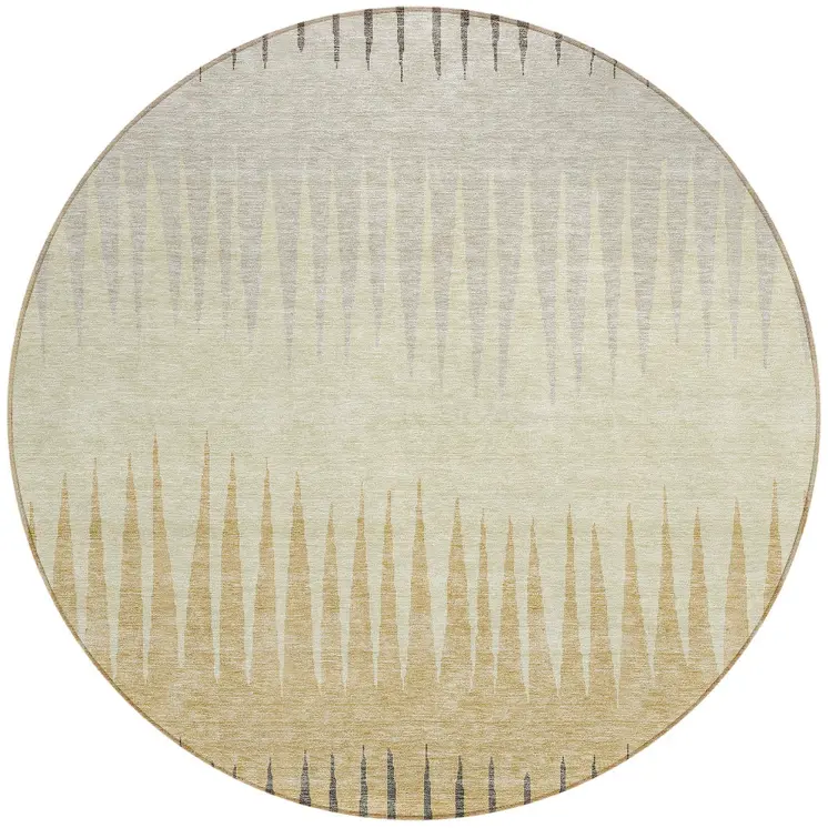 8' Taupe Beige And Gray Round Striped Washable Indoor Outdoor Area Rug