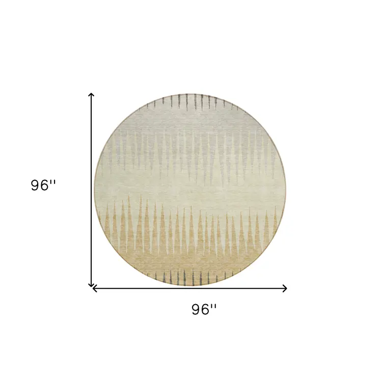8' Taupe Beige And Gray Round Striped Washable Indoor Outdoor Area Rug