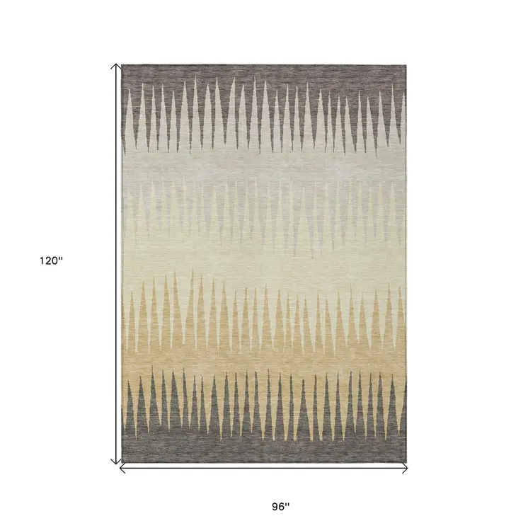 8' X 10' Taupe Beige And Gray Striped Washable Indoor Outdoor Area Rug