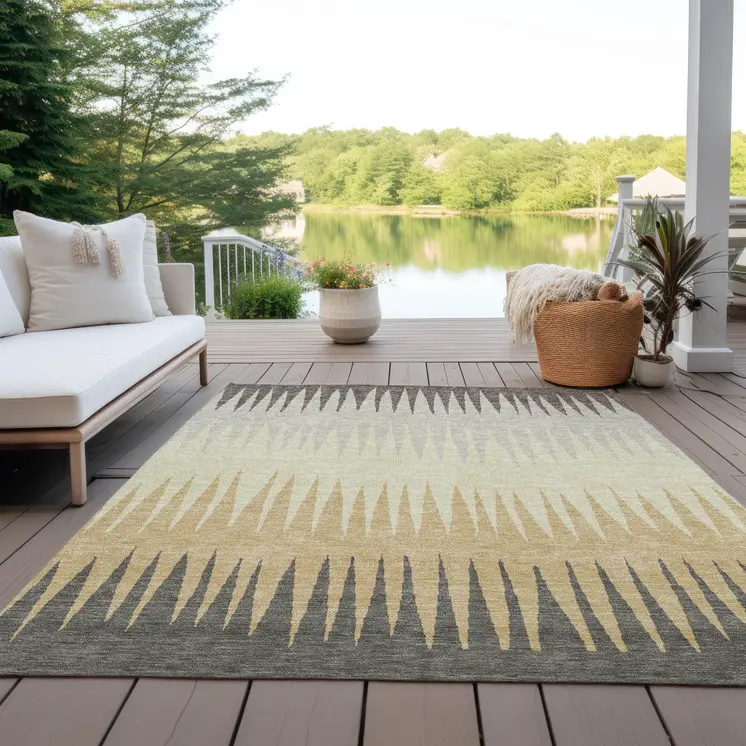8' X 10' Taupe Beige And Gray Striped Washable Indoor Outdoor Area Rug