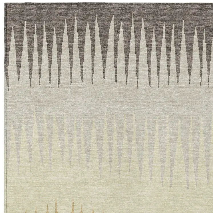 8' X 10' Taupe Beige And Gray Striped Washable Indoor Outdoor Area Rug