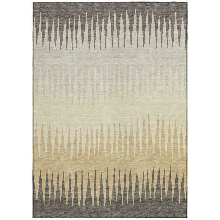 10' X 14' Taupe Beige And Gray Striped Washable Indoor Outdoor Area Rug