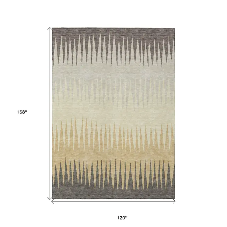 10' X 14' Taupe Beige And Gray Striped Washable Indoor Outdoor Area Rug