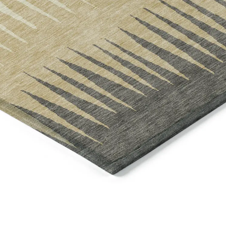 10' X 14' Taupe Beige And Gray Striped Washable Indoor Outdoor Area Rug
