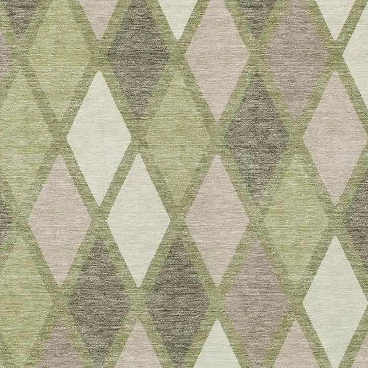 9' X 12' Artichoke Green Beige And Ivory Geometric Washable Indoor Outdoor Area Rug