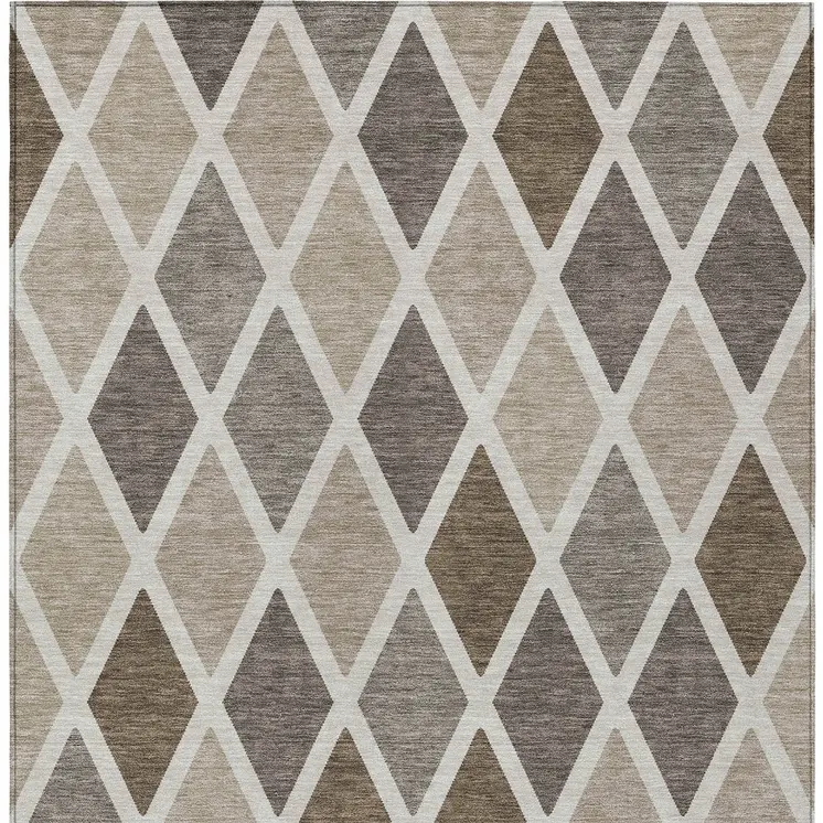 8' X 10' Beige Gray And Brown Geometric Washable Indoor Outdoor Area Rug
