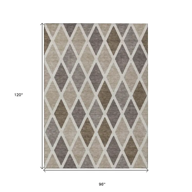 8' X 10' Beige Gray And Brown Geometric Washable Indoor Outdoor Area Rug