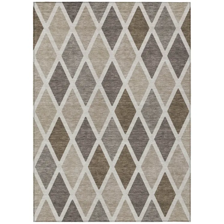 10' X 14' Beige Gray And Brown Geometric Washable Indoor Outdoor Area Rug