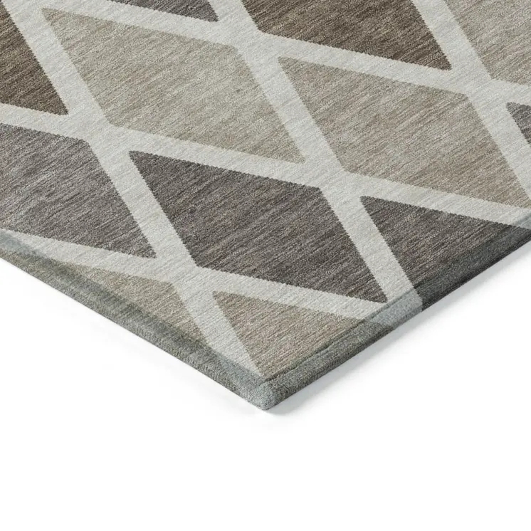 10' X 14' Beige Gray And Brown Geometric Washable Indoor Outdoor Area Rug