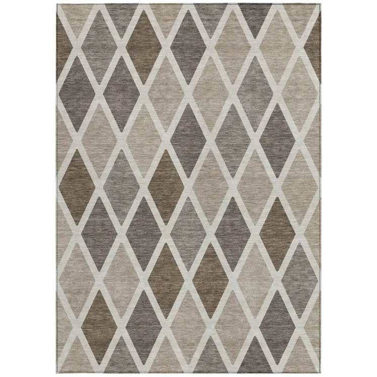 10' X 14' Beige Gray And Brown Geometric Washable Indoor Outdoor Area Rug