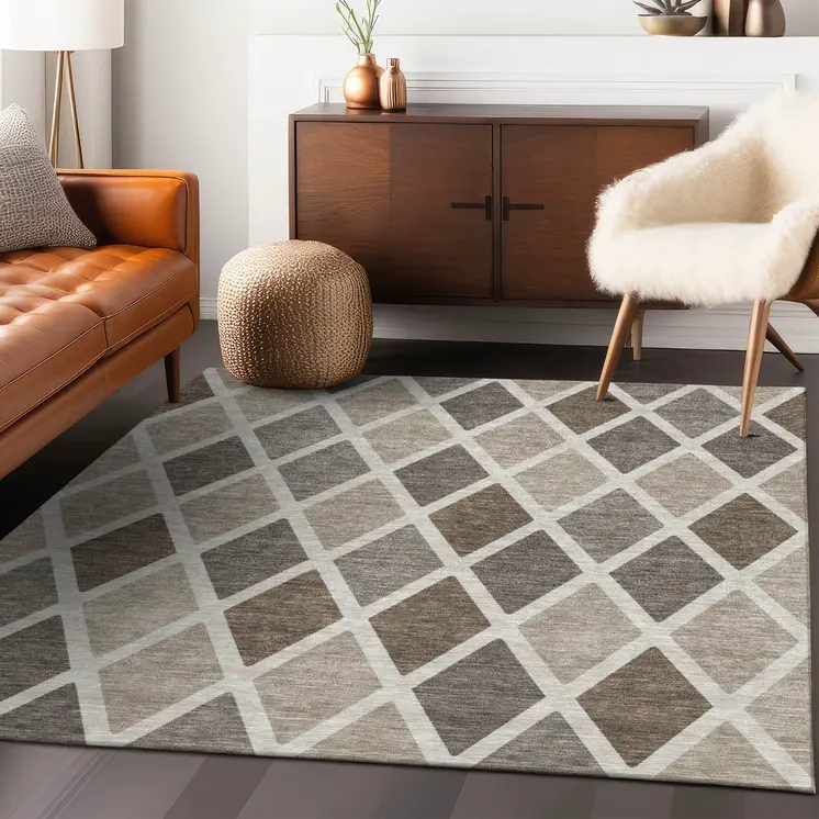 10' X 14' Beige Gray And Brown Geometric Washable Indoor Outdoor Area Rug